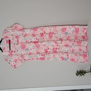 Miss Elaine Terrycloth Zippered Front Pink Floral Housedress Sz M